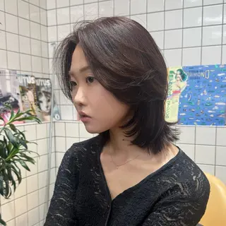 ミディアム カラー 艶カラー 内部補修のヘアスタイル