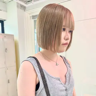ショート カラー パーマ ヘアアレンジ メンズ キッズ 🧨ブリーチー×ボブ レイヤー💎じゅえるのヘアスタイル