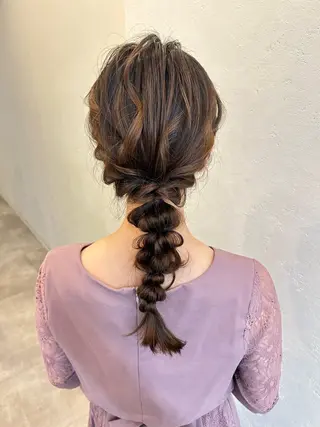 ロング ヘアアレンジ 縮毛矯正×髪質改善 カラー×クロスパーマのヘアスタイル