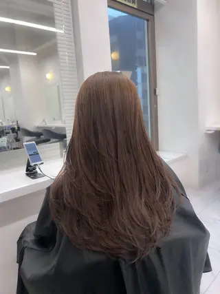 ロング カラー パーマ ヘアアレンジ メンズ キッズ ブリーチなしカラー/ ブラウン/レイヤーのヘアスタイル