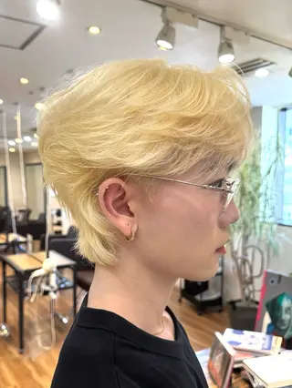 ショート カラー メンズ ダウンパーマ/韓国 ヘア/ブリーチ/桑本のヘアスタイル