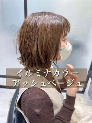ミディアム カラー パーマ ヘアアレンジ メンズ キッズ ネイル マツエク・マツパ アイブロウ 髪質改善水素TR× レイヤーカット/熊澤のヘアスタイル