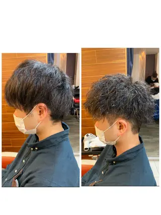 ショート パーマ メンズ 塩谷黎✨ブリーチ無W カラーメンズパーマ✨のヘアスタイル