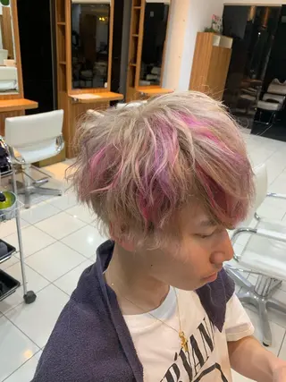 ショート カラー メンズ 白髪ぼかしハイライト 柳川拓哉のヘアスタイル