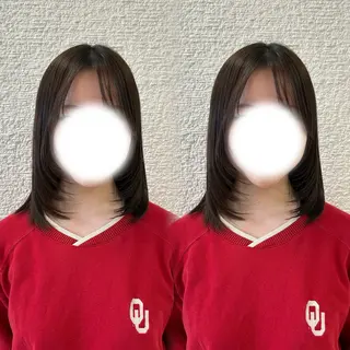 セミロング ベージュ/つや髪/ レイヤー／ゆいなのヘアスタイル