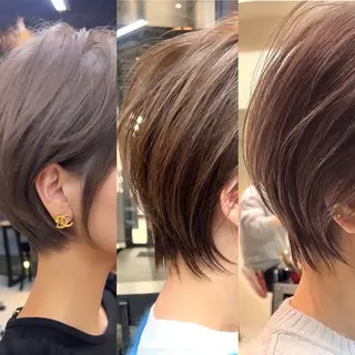 ショート カラー laff 新宿所属・切りっぱなしボブ レイヤー/縮毛矯正のヘアスタイル