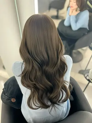 ロング カラー eco/堀江/ 艶カラー/縮毛矯正のヘアスタイル
