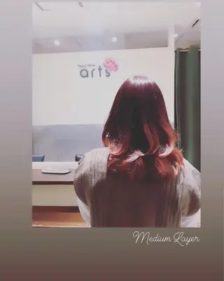 ミディアム ハイライト/インナー /ブリーチ/レイヤーのヘアスタイル