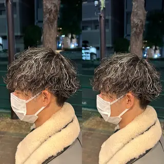 ミディアム カラー パーマ メンズ 艶髪カラー/透明感 美髪/白髪/ﾑﾅｶﾀのヘアスタイル