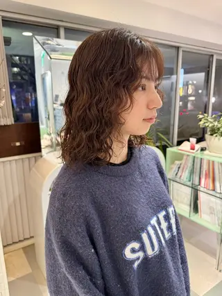 ミディアム パーマ ZENKO表参道店所属・デジタルパーマ 🌀ボブ　萩原　龍のヘアスタイル