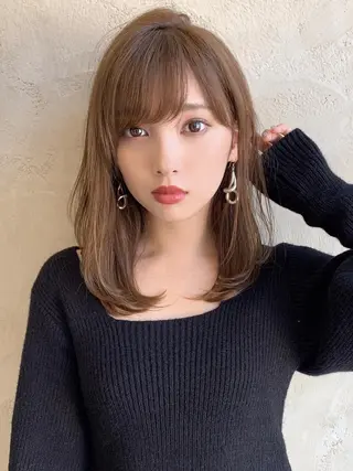セミロング カラー パーマ 新宿✨顔周りカット 韓国ヘア/坂本亜裟海のヘアスタイル