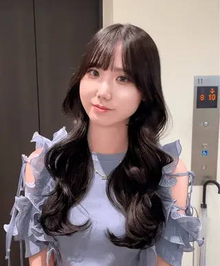 ミディアム カラー ヘアアレンジ 顔周りcut/ 艶ワンカラー♥ちさきのヘアスタイル