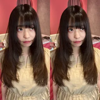 ミディアム カラー 山崎/ボブ縮毛矯正 レイヤー髪質改善のヘアスタイル