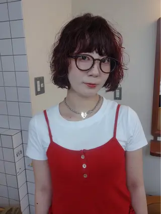 ショート カラー パーマ ボブパーマ/パーマ ウルフパーマのヘアスタイル