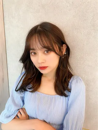 ミディアム カラー 新宿/韓国風レイヤー 髪質改善/渋谷直樹のヘアスタイル