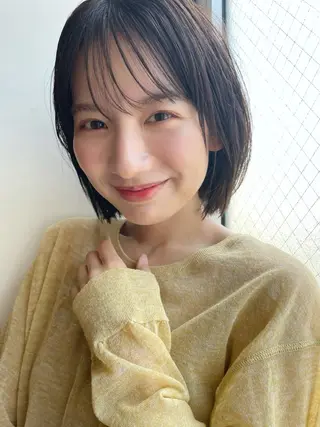 ミディアム パーマ 結べるレイヤーボブ くびれLady表参道のヘアスタイル