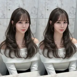 セミロング カラー 新宿/韓国風レイヤー 髪質改善/渋谷直樹のヘアスタイル