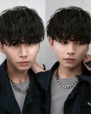 ミディアム パーマ メンズ 服部 晴也のヘアスタイル