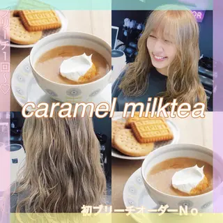 セミロング カラー メンズ JuNブリーチに 縮毛矯正するプロのヘアスタイル