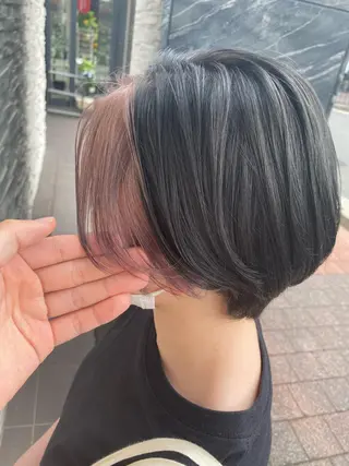 ショート カラー 塩谷黎✨ブリーチ無W カラーメンズパーマ✨のヘアスタイル