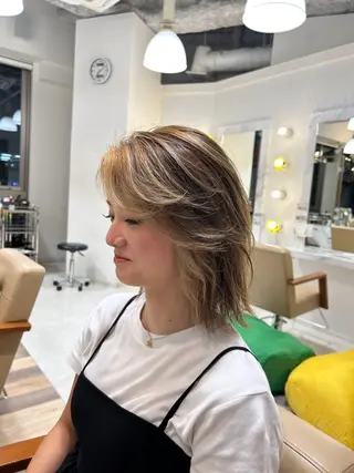 ミディアム カラー 野田阪神/レイヤー/ ハイライト/yuuのヘアスタイル