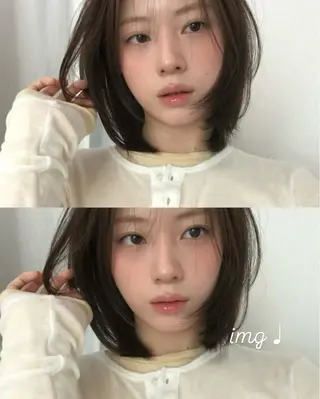 ミディアム 𝘬𝘢𝘳𝘪𝘯 . 𝘦𝘮𝘶のヘアスタイル