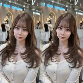 セミロング カラー 新宿/韓国風レイヤー 髪質改善/渋谷直樹のヘアスタイル