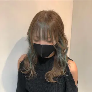 セミロング カラー 赤み消し/オリーブ カーキ/福田れんのヘアスタイル