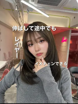 ミディアム カラー 山崎/ボブ縮毛矯正 レイヤー髪質改善のヘアスタイル