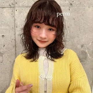 ミディアム カラー パーマ ボブ/レイヤー/ニュ アンスパーマ/小夏のヘアスタイル