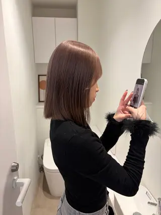 ミディアム リン🔔ボブ cut ベージュカラー🤎のヘアスタイル