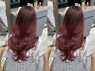 カラー ゆらんちょ/ブリーチ 無w/縮毛矯正/暖色のヘアスタイル