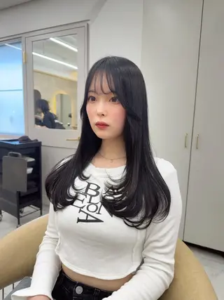 ミディアム 縮毛矯正/レイヤー 韓国/顔まわり/夢音のヘアスタイル