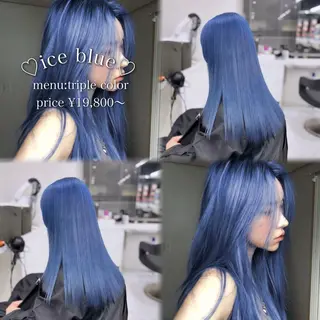 セミロング カラー 🩵色落ち可愛い 寒色カラー🩵のヘアスタイル