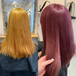 ロング カラー ブリーチなしカラー ダブルカラーエクステのヘアスタイル