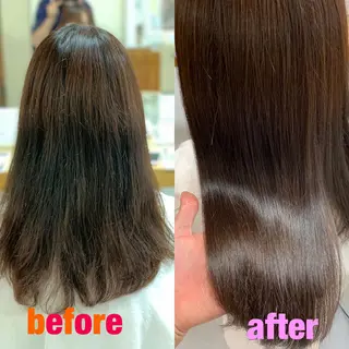 セミロング カラー 髪質改善/縮毛矯正 /ブリーチ矯正/岡部のヘアスタイル