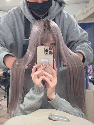 ロング カラー 前髪/顔まわりカット 艶髪/髪質改善/縮毛のヘアスタイル