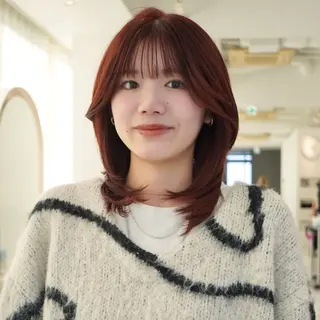 ミディアム カラー 飯田 優花/カットモデルのヘアスタイル