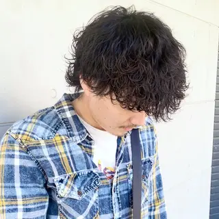 ミディアム パーマ メンズ メンズヘア特化 崎田 成人のヘアスタイル