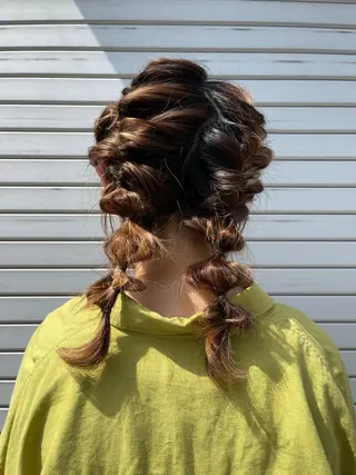 ロング ヘアアレンジ パーマ、ボブ、透明感 カラー、小須田ゆあのヘアスタイル