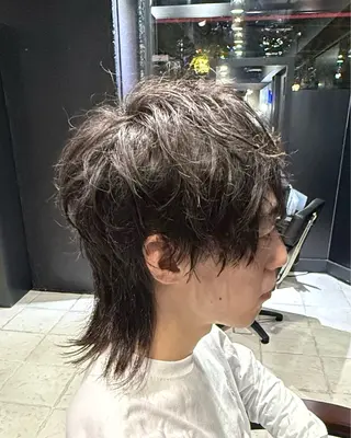 ミディアム パーマ メンズ 【フェザーパーマ】 【縮毛矯正】鶴田文のヘアスタイル