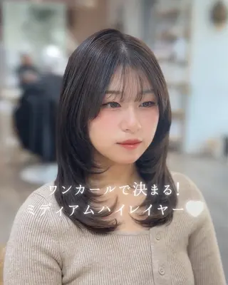 ミディアム カラー honoka/レイヤ ー/艶感カラー/韓国のヘアスタイル