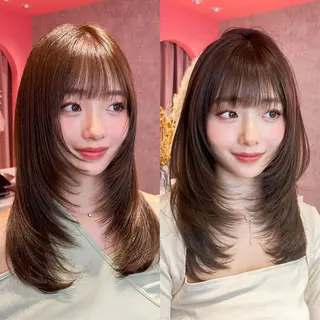 ミディアム カラー 山崎/ボブ縮毛矯正 レイヤー髪質改善のヘアスタイル