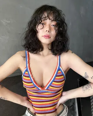 セミロング パーマ 田中 里奈のヘアスタイル