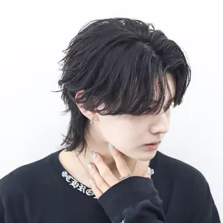 ミディアム カラー パーマ ヘアアレンジ メンズ メンズフェザー毛流れ パーマASHU渋谷のヘアスタイル