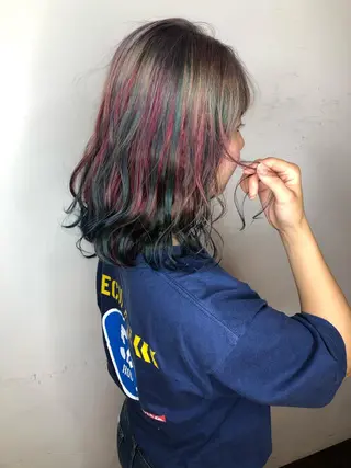 セミロング カラー 髪質改善、エクステ 山口卓哉のヘアスタイル