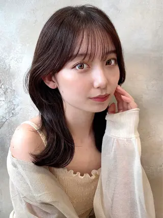 ミディアム カラー 顔周り/くびれヘア 韓国ヘア💕風間るなのヘアスタイル
