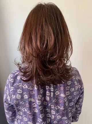 ミディアム カラー ボブ、縮毛矯正👑 心斎橋/高城涼也のヘアスタイル