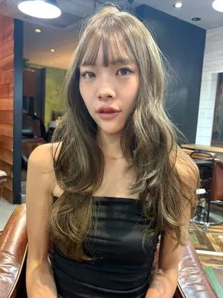 セミロング カラー パーマ レイヤー/透明感/ ブリーチなし/わかなのヘアスタイル