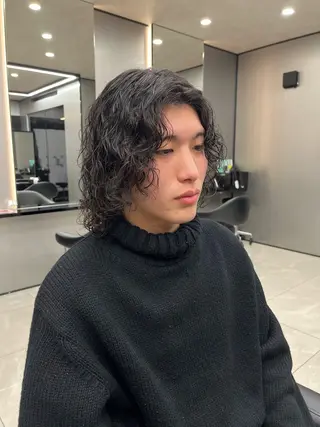 ミディアム パーマ メンズ ioeわかめようじ/ 縮毛矯正/髪質改善のヘアスタイル